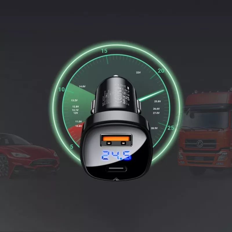 ACEFAST automobilinis įkroviklis 66W USB Type C / USB, PPS, Power Delivery, Quick Charge 4.0, AFC, FCP juodas (B4 black)