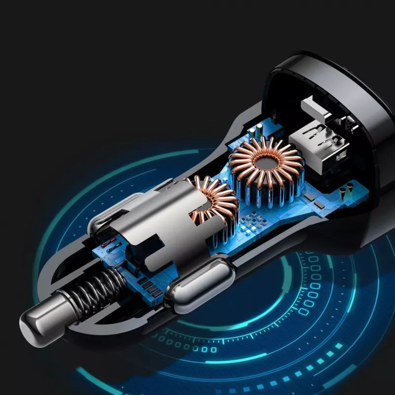 ACEFAST automobilinis įkroviklis 66W USB Type C / USB, PPS, Power Delivery, Quick Charge 4.0, AFC, FCP juodas (B4 black)
