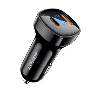 ACEFAST automobilinis įkroviklis 66W USB Type C / USB, PPS, Power Delivery, Quick Charge 4.0, AFC, FCP juodas (B4 black)