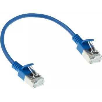 ACT mėlynas 0,15 m LSZH U/FTP CAT6A duomenų centro plonas pataisymo kabelis su apsauginėmis rankovėmis ir RJ45 jungtimis (DC7630)