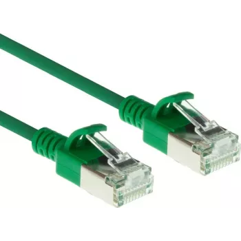 ACT Žalias 0,15 m LSZH U/FTP CAT6A duomenų centro plonas pataisymo kabelis su apsauga nuo užkabinimo ir RJ45 jungtimis (DC7730)