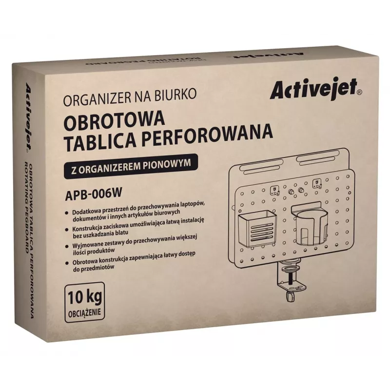 Activejet APB-006W besisukantis perforuotos lentos stalo organizatorius, pilka ir balta