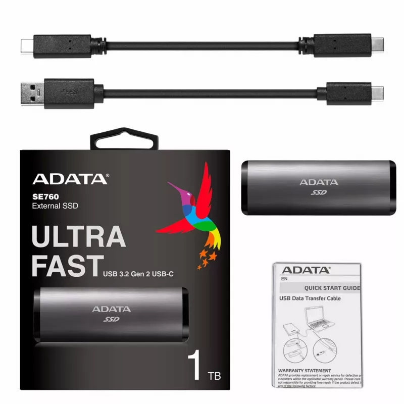 ADATA SE760 1 TB išorinis SSD USB 3.2 Gen 2 Type-C titano pilka