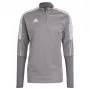 adidas Tiro 21 treniruočių viršutinė dalis Grey Four GH7301 vyriška, prigludusi, su ketvirčio užtrauktuku, ilgomis rankovėmis, AEROREADY, iš perdirbto poliesterio