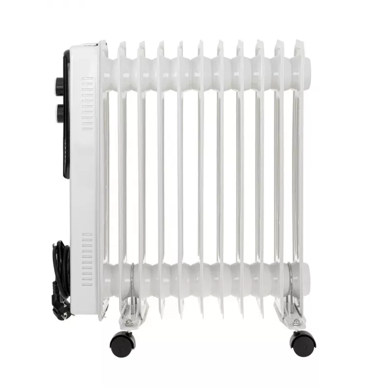 Adler AD 7817 alyvos radiatorius, 11 sekcijų, 2500W, 3 šildymo režimai, reguliuojamas termostatas, apsauga nuo perkaitimo ir apvirtimo, ratukai ir rankena, juodos spalvos