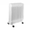 Adler AD 7817 alyvos radiatorius, 11 sekcijų, 2500W, 3 šildymo režimai, reguliuojamas termostatas, apsauga nuo perkaitimo ir apvirtimo, ratukai ir rankena, juodos spalvos