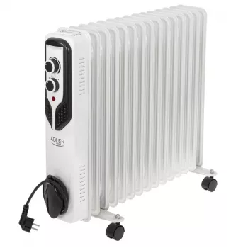Adler AD 7819 alyvos radiatorius, 2000W, 9 sekcijų, 3 šildymo režimai, reguliuojamas termostatas, apsauga nuo perkaitimo, įmontuoti ratukai, balta/ pilka