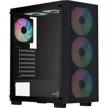Aerocool B509A Flow-G-BK-v1 Mid Tower PC Case su 650W maitinimo šaltiniu, grūdintu stiklu, juoda