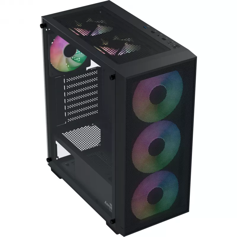 Aerocool B509A Flow-G-BK-v1 Mid Tower PC Case su 650W maitinimo šaltiniu, grūdintu stiklu, juoda