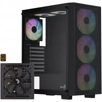 Aerocool B509A Flow-G-BK-v1 Mid Tower PC Case su 650W maitinimo šaltiniu, grūdintu stiklu, juoda