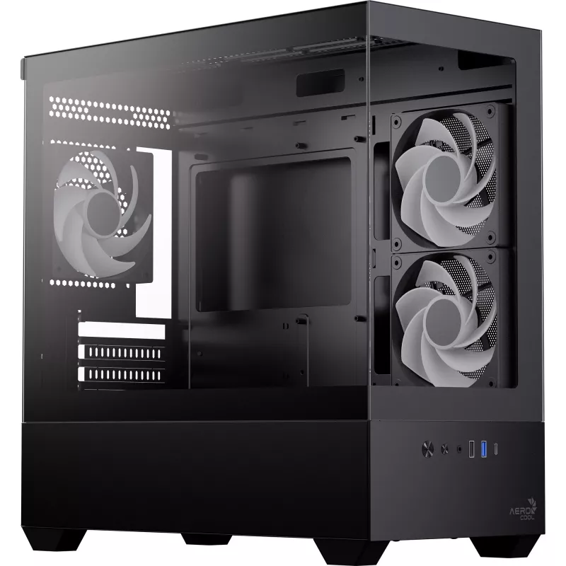 AEROCOOL P300D G-BK-v1 Mini Tower ATX dėklas, juodas, grūdintas stiklas