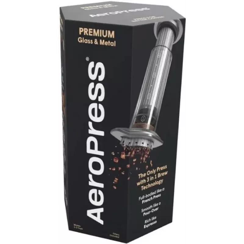 AeroPress Premium kavos virimo aparatas su 350 filtrų, rankinis espreso ir šalto virimo aparatas, be BPA, tamsiai pilkas