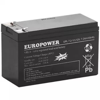 AGM akumuliatorius EUROPOWER serija EPL 12V 7,2Ah T1 (15 metų tarnavimo laikas)