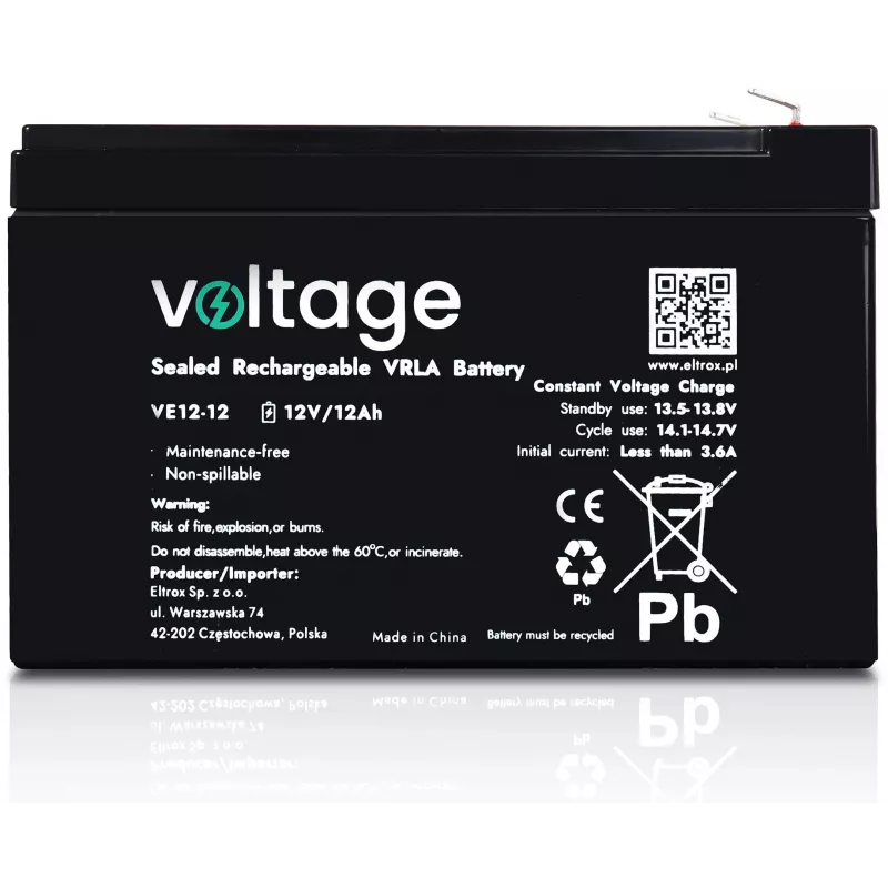 AGM akumuliatorius Voltage 12V 12Ah VE12-12 (tarnavimo laikas 6-9 metai)