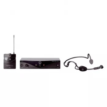AKG WMS45 Sports Set belaidė mikrofono sistema su C544 L ausine, UHF BD U2 juosta (614-630 MHz), kūno siųstuvu, stacionariu imtuvu, 30 m veikimo nuotoliu