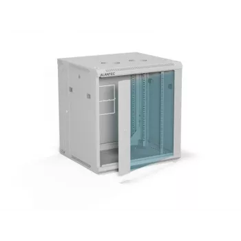 ALANTEC 19 inch sieninis spintos korpusas 12U 600x600mm, dviejų sekcijų, vienos stiklinės durelės, pilnai nuimami šoniniai skydai su užraktu, 4 tvirtinimo bėgeliai, pilka, plokščioje pakuotėje