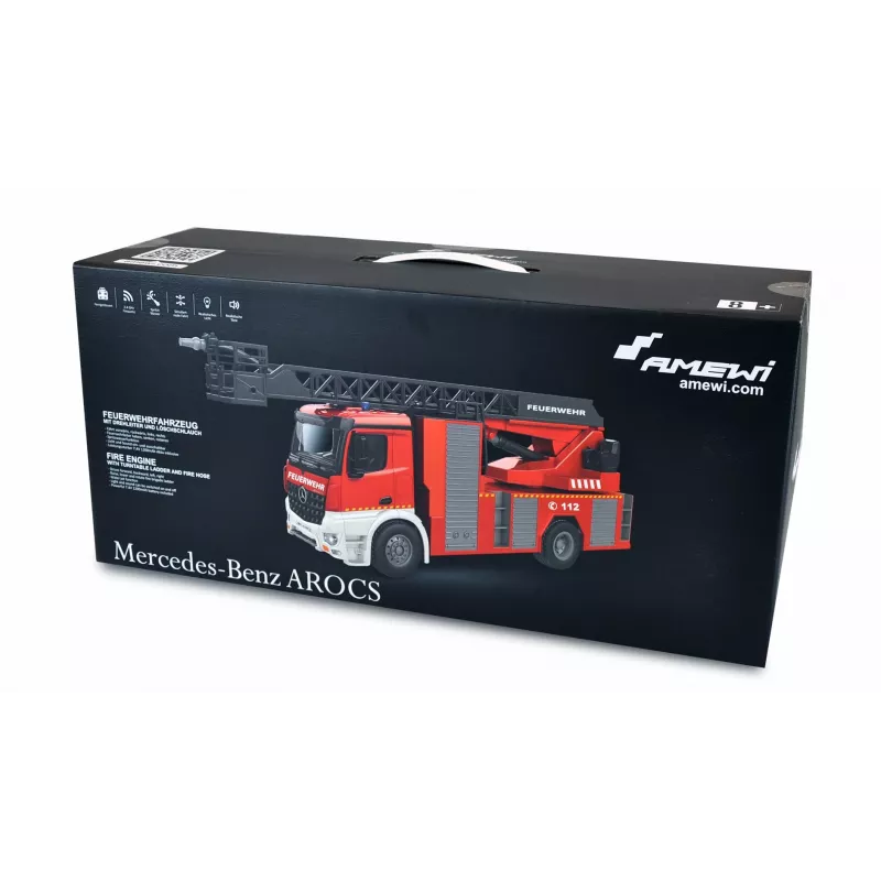 Amewi Mercedes-Benz oro kopėčių gaisrinis sunkvežimis 1:18 RTR 2.4GHz su vandens purkštuvu
