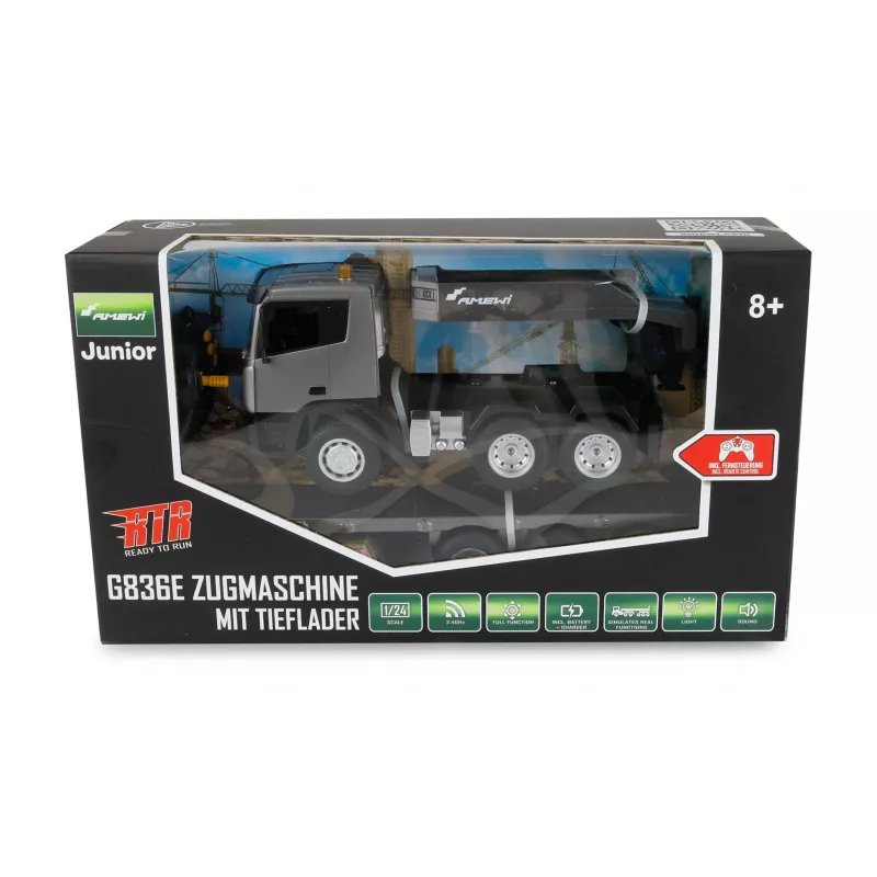 AMEWI RC statybinis traktorius su žemagrindžiu puspriekabiu 1:24 RTR