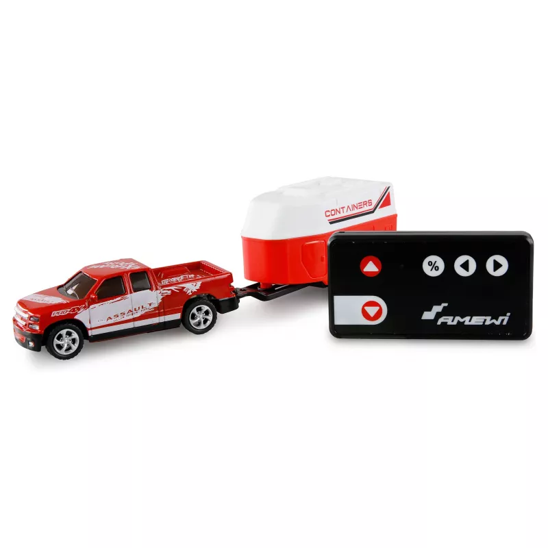 AMEWI RC Pickup Die Cast su Arklio Priekaba 1:64 RTR Raudona (22681)