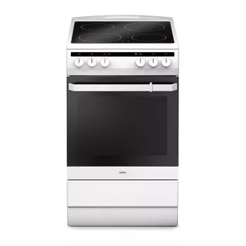 Amica SHC11542W Laisvai pastatoma elektrinė viryklė 50 cm su stiklo keramikos kaitviete, 65 L orkaite, 9 funkcijomis - balta