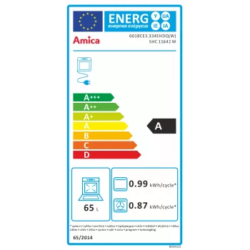 Amica SHC11642W Laisvai pastatoma elektrinė viryklė su keramine kaitlente ir 65L orkaite, 9 šildymo funkcijos, energijos klasė A, balta