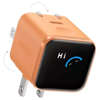 Anker Nano Charger 45W GaN USB-C įkroviklis su ActiveShield 5.0, jutikliniu valdymu, SmartDisplay, iPhone atpažinimu, oranžinis