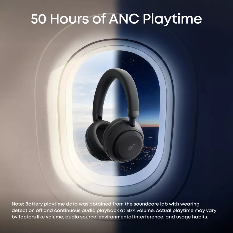 Anker Soundcore Space 2 belaidės ausinės per ausis su aktyviu triukšmo slopinimu, juodos spalvos