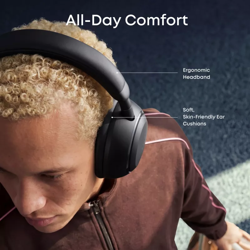 Anker Soundcore Space 2 belaidės ausinės per ausis su aktyviu triukšmo slopinimu, juodos spalvos