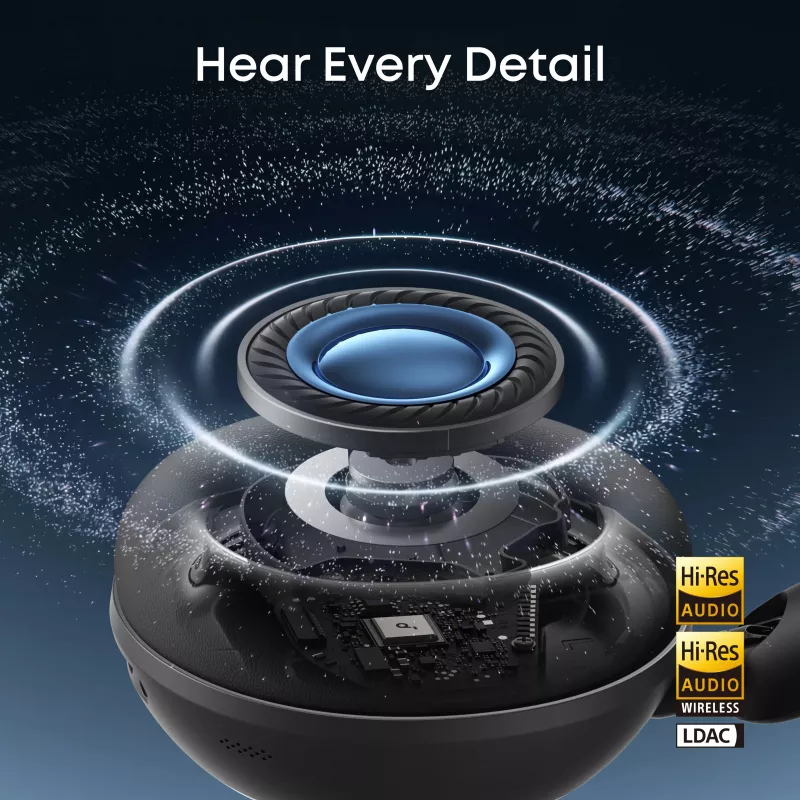 Anker Soundcore Space 2 belaidės ausinės per ausis su aktyviu triukšmo slopinimu, juodos spalvos