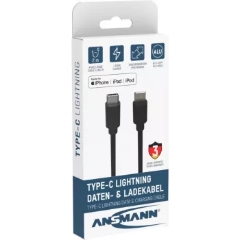 ANSMANN 1700-0107 Lightning į USB-A kabelis 2 m juodas MFi sertifikuotas