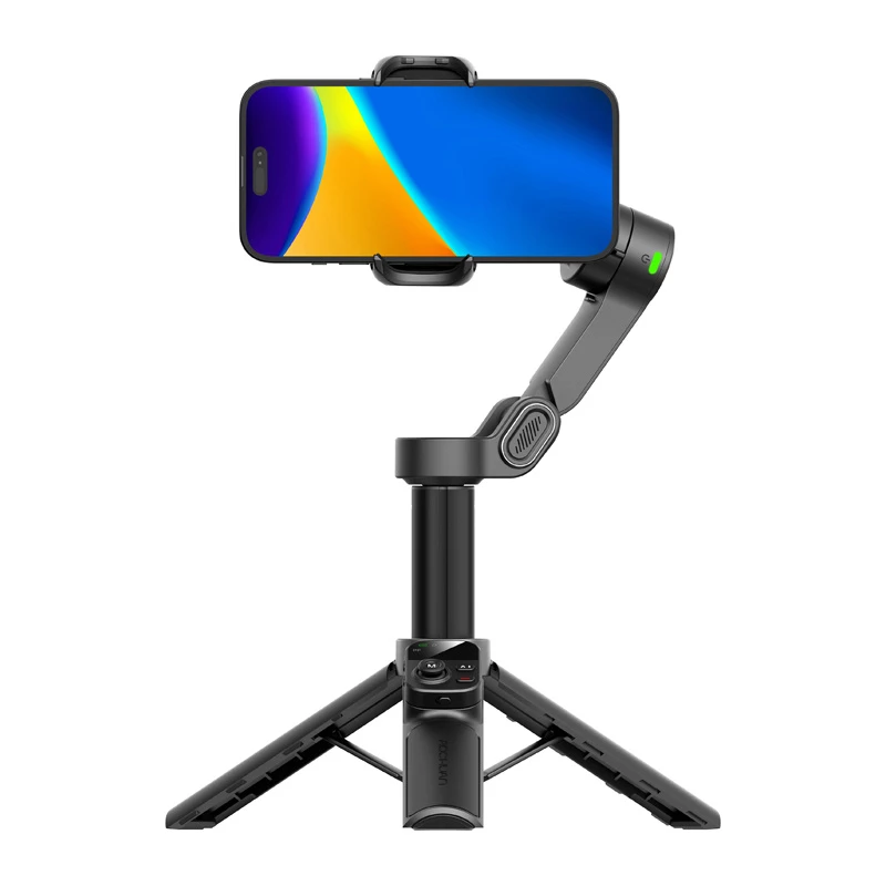 AOCHUAN Smart X3 AI sekimo gimbalinis stabilizatorius su LED šviesa ir lazdele asmenukėms išmaniesiems telefonams, juodas