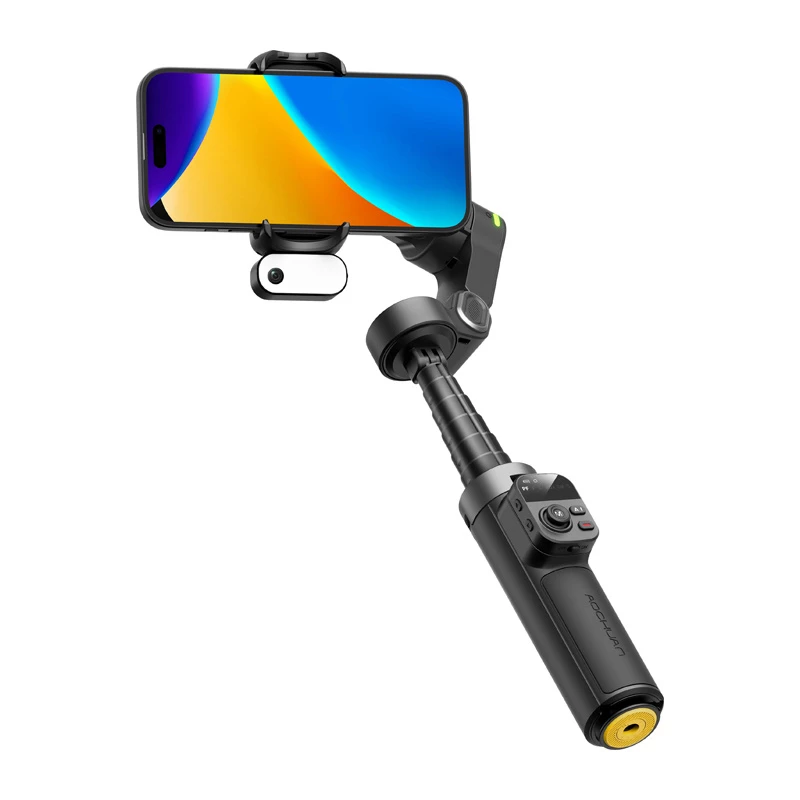 AOCHUAN Smart X3 AI sekimo gimbalinis stabilizatorius su LED šviesa ir lazdele asmenukėms išmaniesiems telefonams, juodas