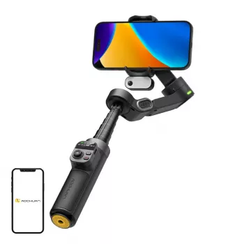 AOCHUAN Smart X3 AI sekimo gimbalinis stabilizatorius su LED šviesa ir lazdele asmenukėms išmaniesiems telefonams, juodas