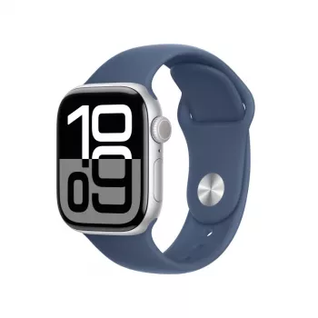 Apple Watch 10 LTE 42mm Alu, sidabrinis (QLA) – GPS + Cellular išmanusis laikrodis su sidabriniu aliuminio korpusu ir Storm Blue sportine juosta