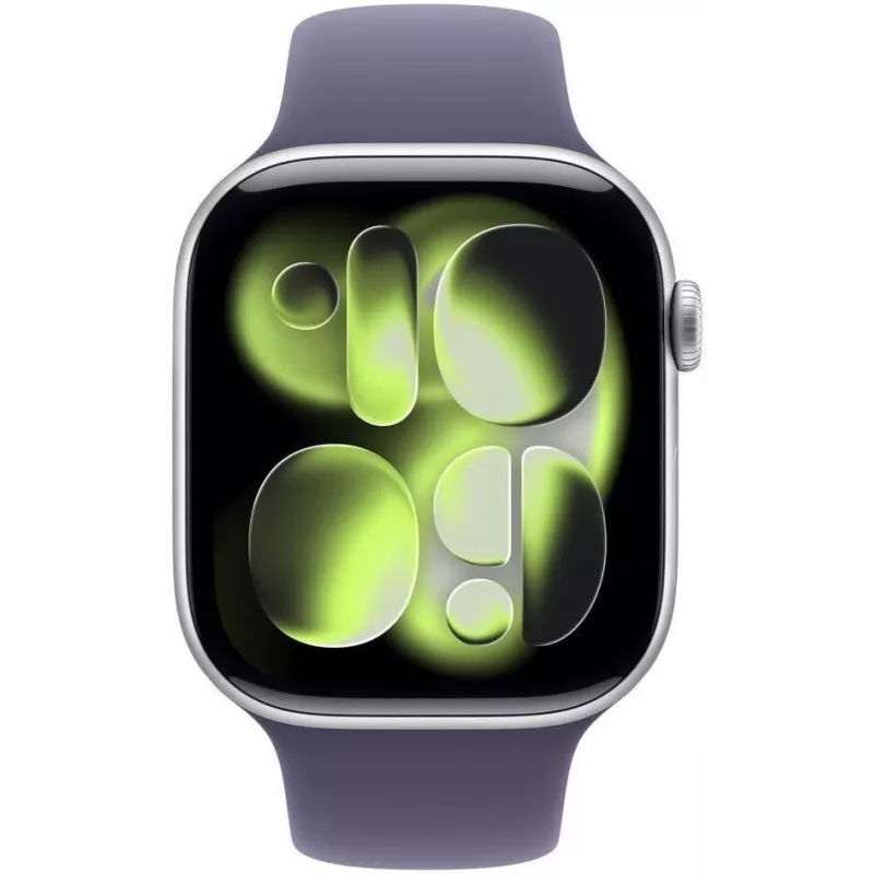 Apple Watch Series 11 (2025) GPS 46mm sidabrinis aliuminio korpusas su Purple Fog sportine juostele M/L