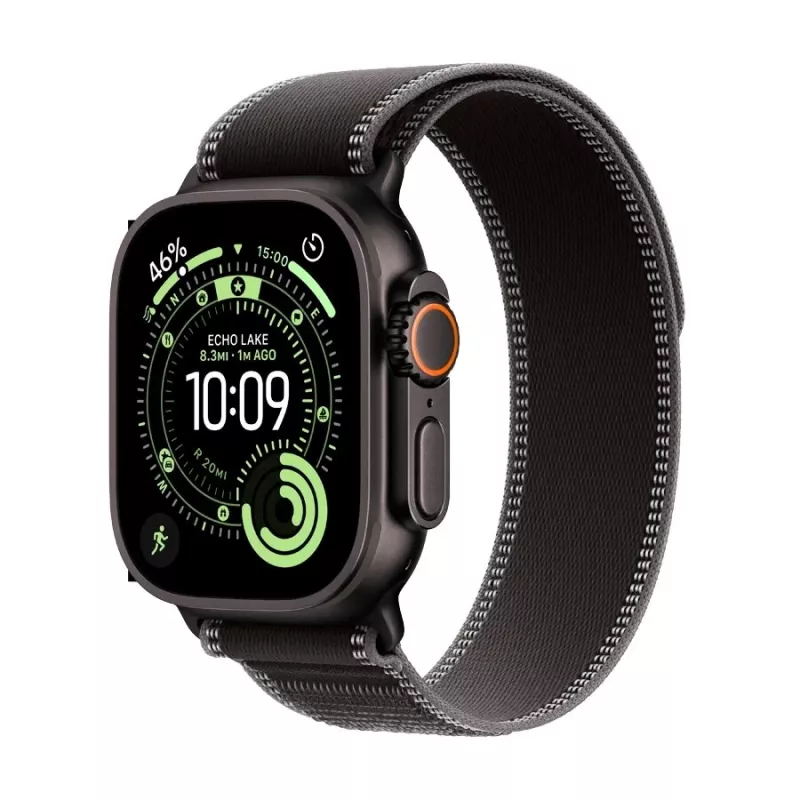 Apple Watch Ultra 3 GPS + Cellular 49mm Black Titanium Case with Black/Charcoal Trail Loop - Large (Model A3281, MF1H4QR/A)