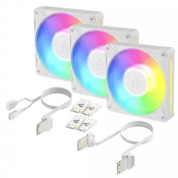 Arctic BioniX P12 A-RGB White 3-Pack – 120mm PWM Case Fan su Addressable RGB ir Daisy Chain, 450-3000 RPM