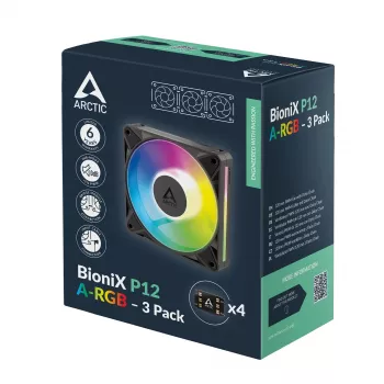 Arctic BioniX P14 A-RGB 140mm PWM ventiliatorius 3 vnt. - juodas - adresuojamas RGB, 2500 RPM, 186 m³/h