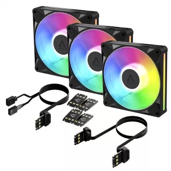 Arctic BioniX P14 A-RGB 140mm PWM ventiliatorius 3 vnt. - juodas - adresuojamas RGB, 2500 RPM, 186 m³/h