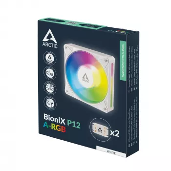 Arctic BioniX P14 A-RGB White 140mm PWM Case Fan su Daisy Chain, ARGB apšvietimu, 400-2500 RPM, 77.6 CFM