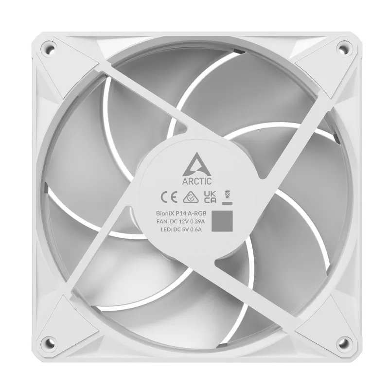 Arctic BioniX P14 A-RGB White 140mm PWM Case Fan su Daisy Chain, ARGB apšvietimu, 400-2500 RPM, 77.6 CFM