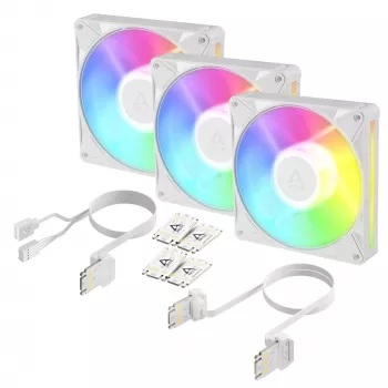 Arctic BioniX P14 A-RGB (White) 3-Pack | 140 mm PWM korpuso ventiliatorius su A-RGB apšvietimu, 400–2500 RPM