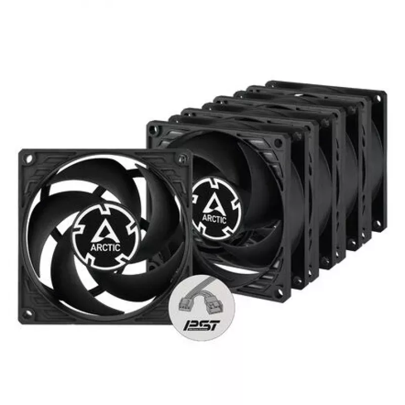 ARCTIC P8 PWM PST 80 mm ventiliatorius, 5 vnt. rinkinys – juodas/baltas