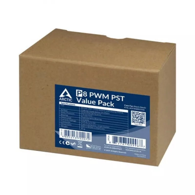 ARCTIC P8 PWM PST 80 mm ventiliatorius, 5 vnt. rinkinys – juodas/baltas