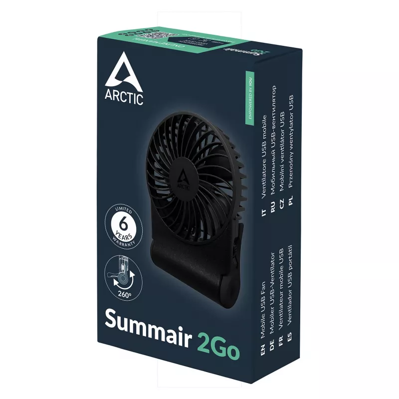 Arctic Summair 2Go įkraunamas stalinis ventiliatorius su baterija - 10 cm (juodas)
