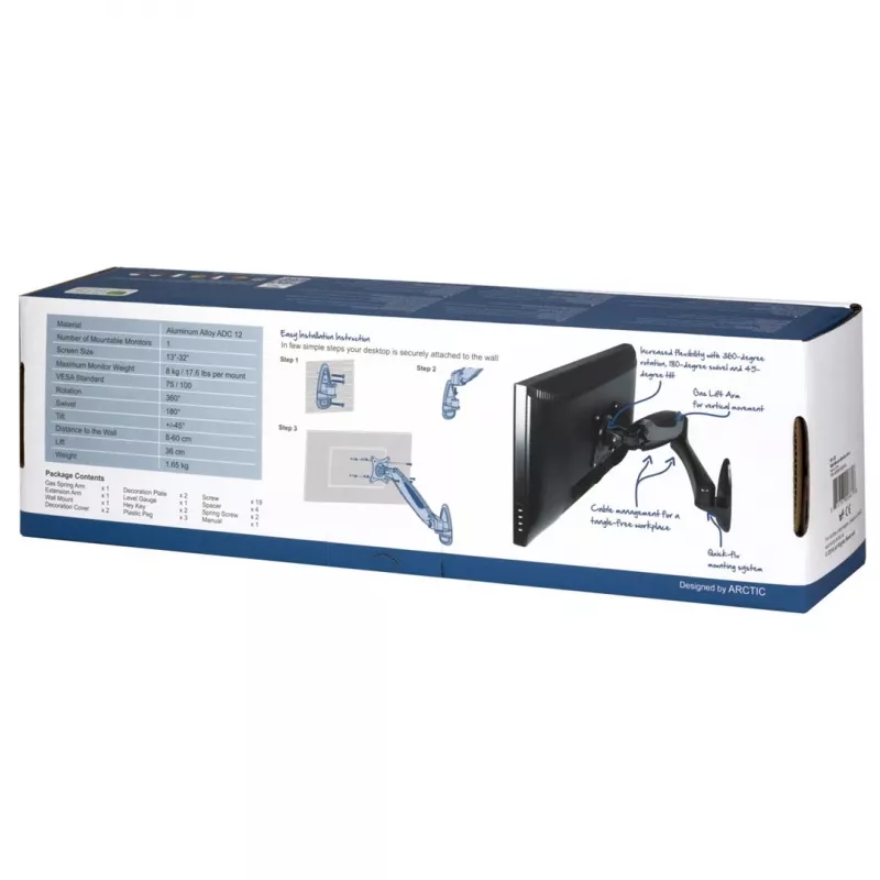 Arctic W1-3D laikiklis LCD ekranui - aliuminio lydinys - ekrano dydis iki 109,2 / 124 cm