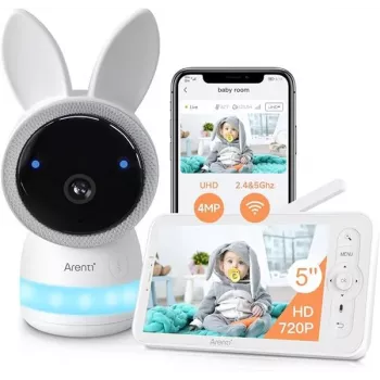 ARENTI AINanny A4 Kit Plus – 2K QHD vaizdo kūdikio monitorius su 5 colių HD ekranu, Wi-Fi, naktiniu matymu ir dvipusiu garsu