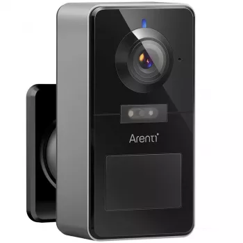 Arenti POWER1Q 2K belaidė akumuliatorinė apsaugos kamera, AI žmogaus aptikimas, spalvotas naktinis matymas, IP65, juoda