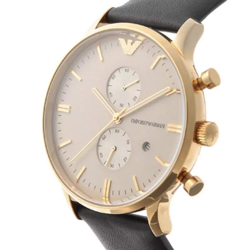 ARMANI AR0386 Vyriškas klasikinis kvarcinis analoginis laikrodis 40mm sidabrinis ciferblatas rudo odos dirželis
