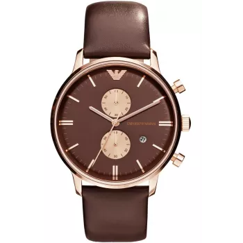 ARMANI AR0387 Vyriškas kvarcinis chronografo laikrodis 42mm juodas ciferblatas odinis dirželis